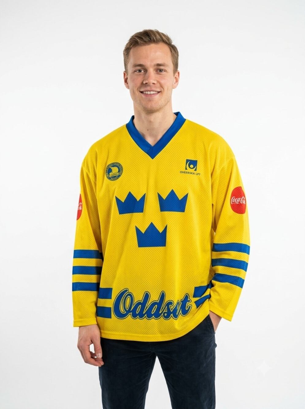 VTG Team Sweden Ice Hockey Jersey Men's XL Yellow Three Crowns Oddset Coca-Cola